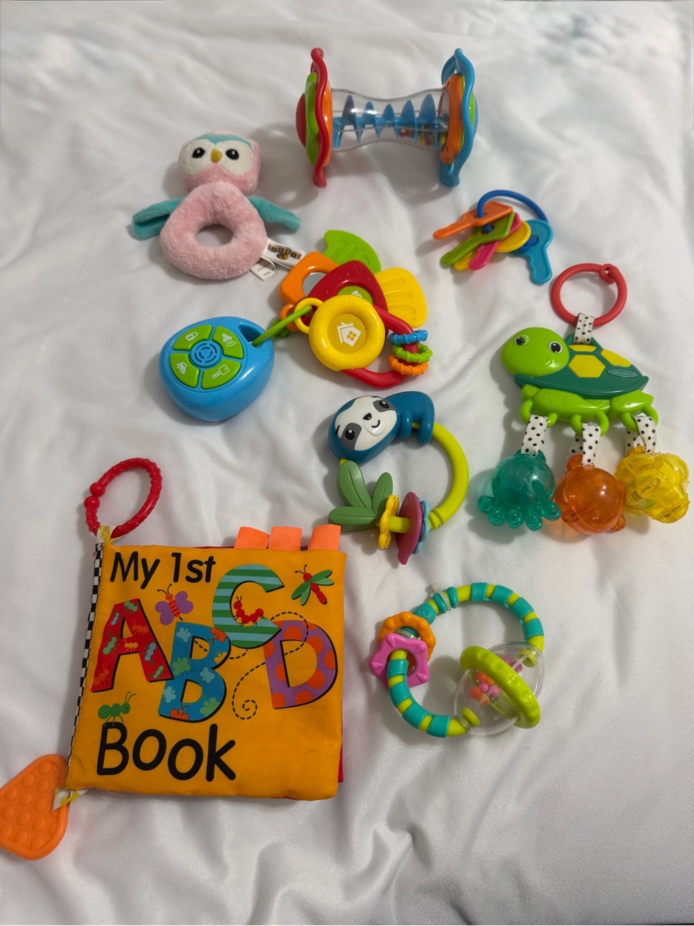 Colorful Baby Learning Toy Set with Pink Owl Ring & Multicolor Accessories